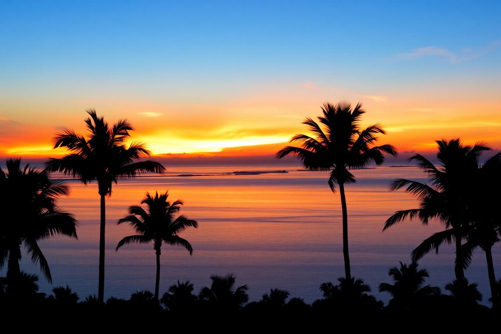 Traveler watching a tropical sunset